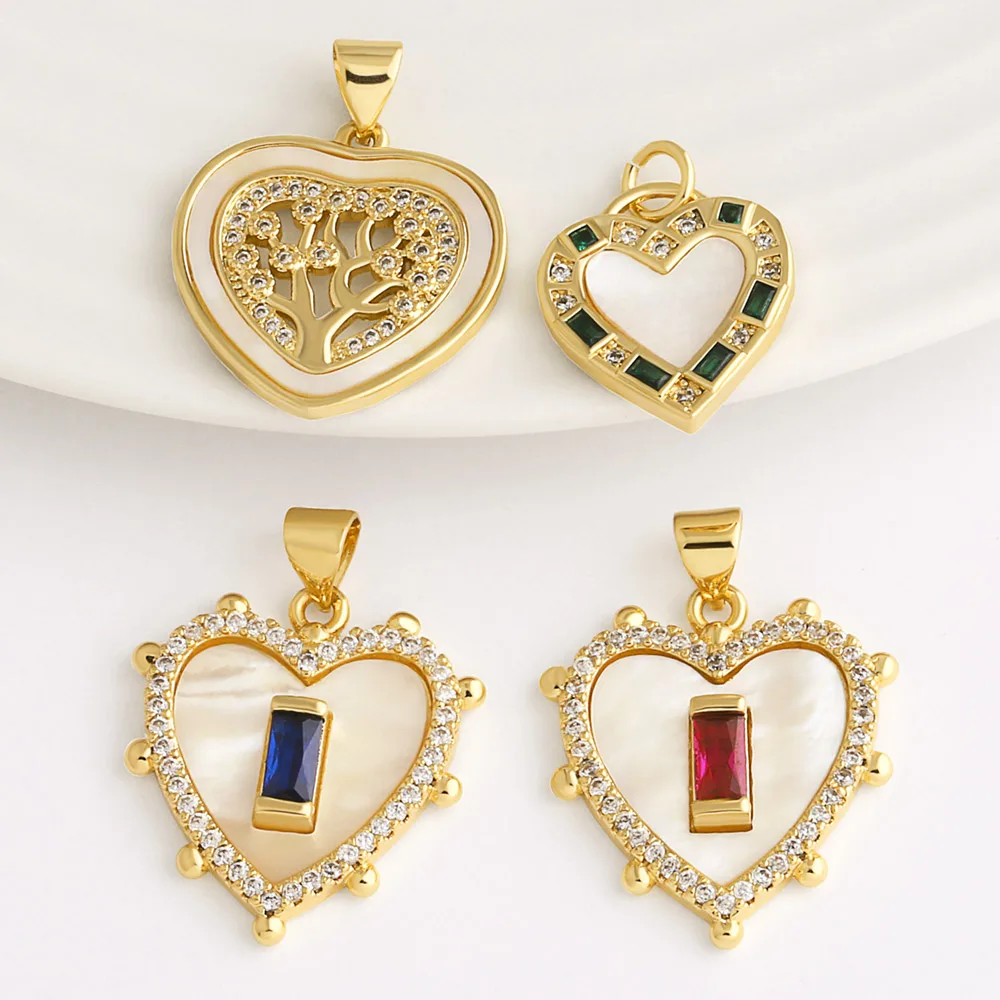 OCESRIO colgante de corazón de concha de cristal blanco para collar cobre chapado en oro árbol de la vida monedero encanto fabricación de joyas componente pdta060