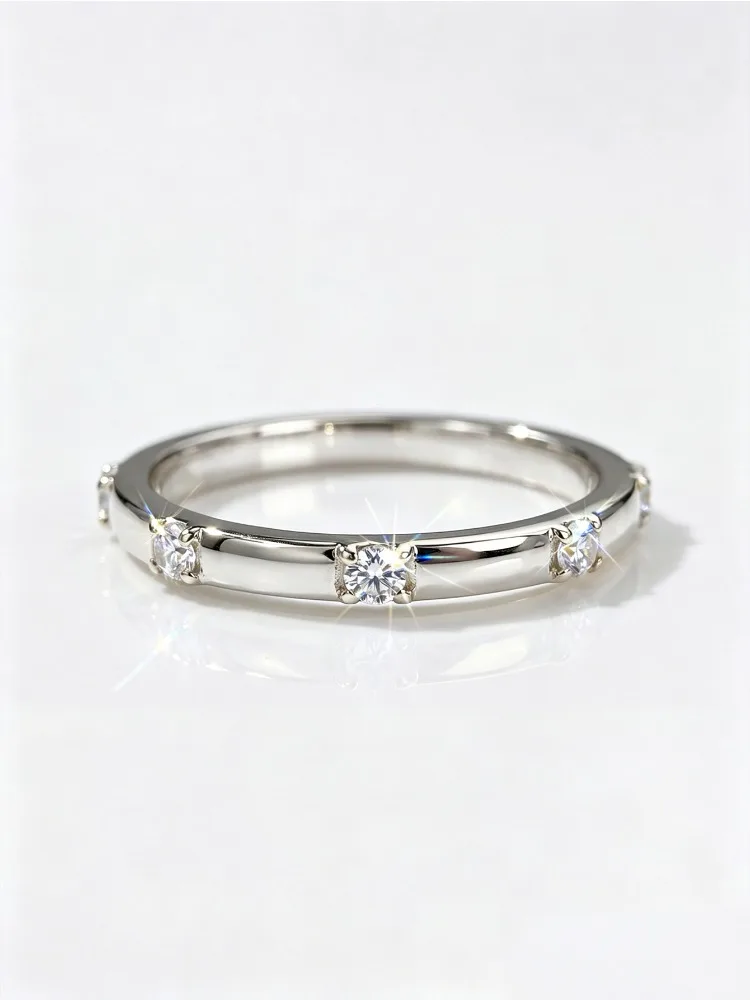 Women's Real Moissanite Diamond Round Shiny Stacked Ring