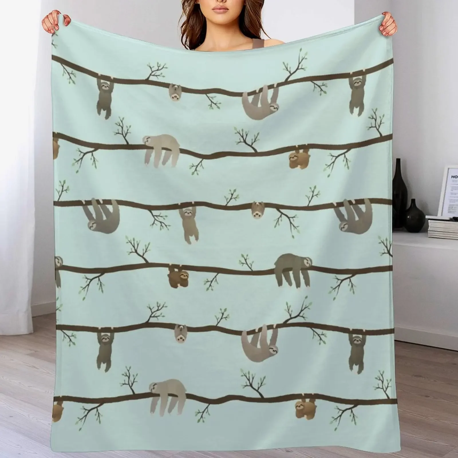 

sloths (blue) Throw Blanket Loose Custom bed plaid Flannels Blankets