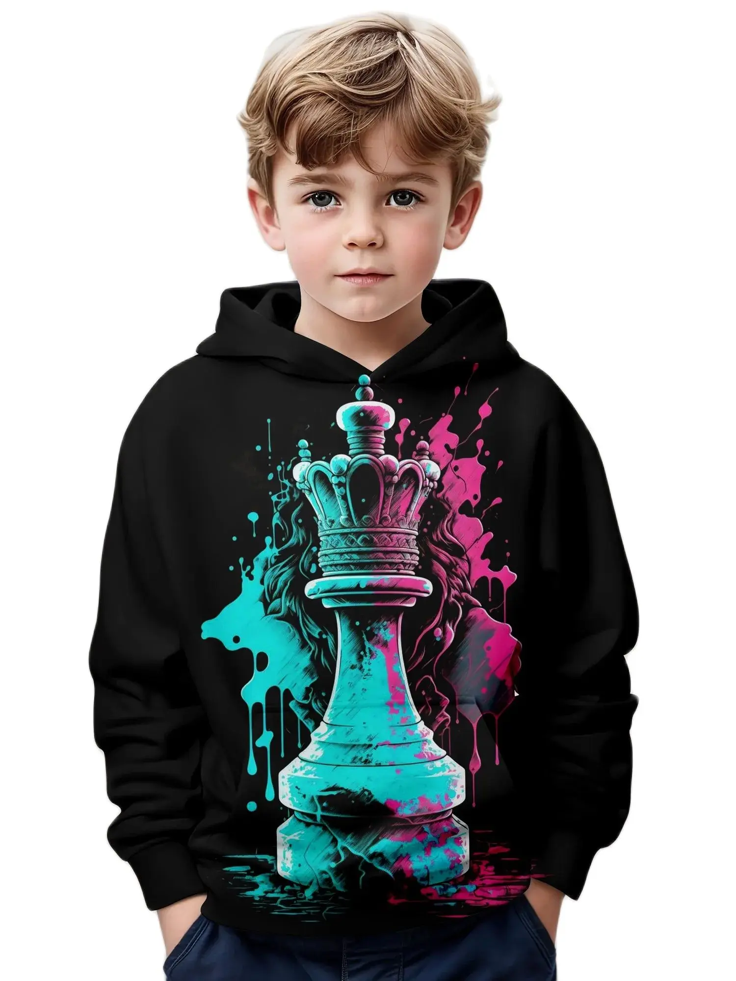 Kids Clothes Boys Hoodies Long Sleeve Trendy Chess Print Girl Clothing Kids Spring Fall Clothes Children Clothing Pullover Tops