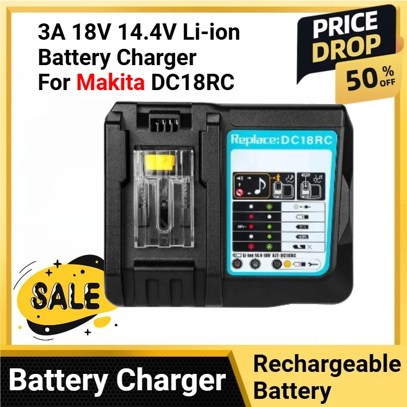 

3A 18V 14.4V Li-ion Battery Charger for Makita DC18RC Compatible with BL1860B BL1460 BL1850B BL1840B