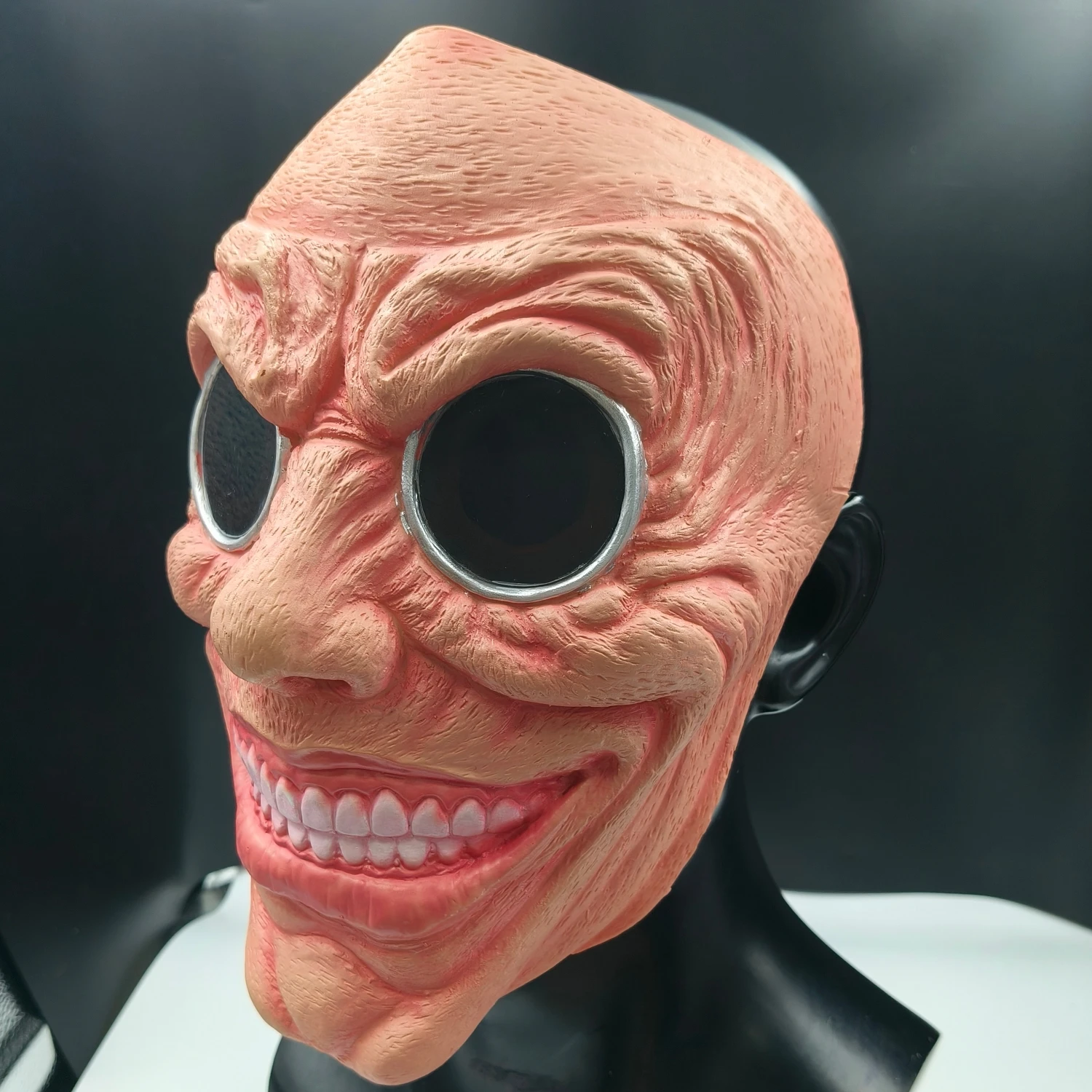 Großäugige Dämonen-Latexmaske mit Bösartigem Lächeln Gruseliges Monster Halloween Cosplay Party Spukhaus Kostüm-Requisite für Erwachsene – Detail 5