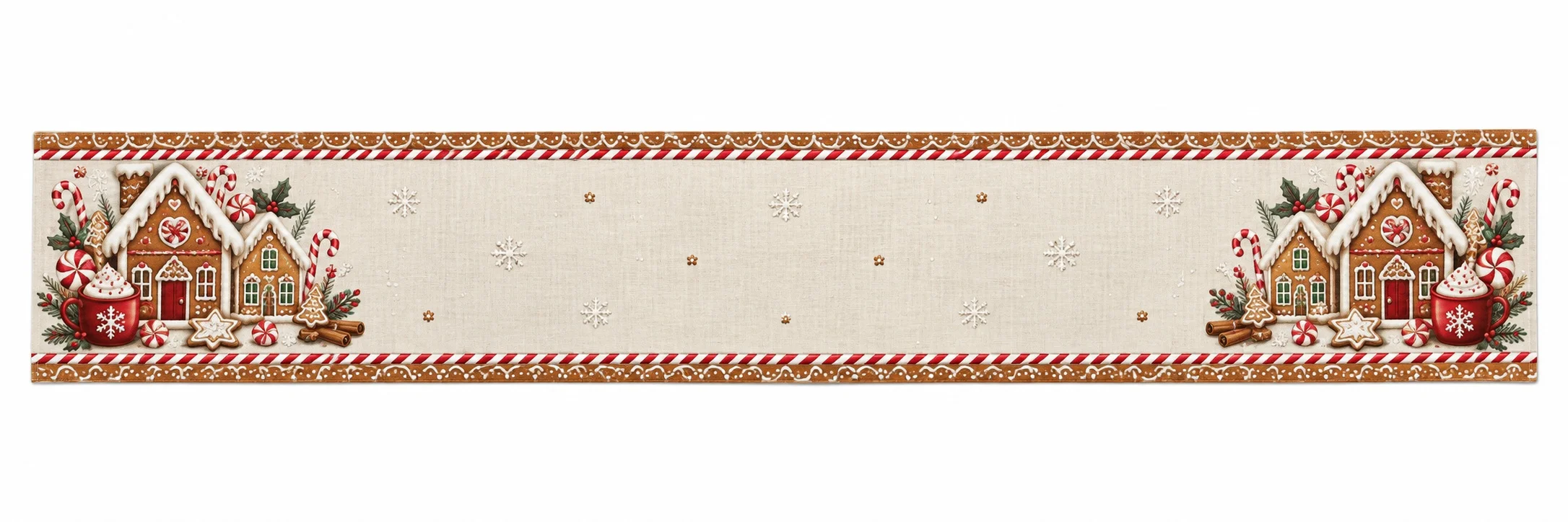 Christmas Gingerbread House Table Runner Candy Cane Snowflake Table Cover Holiday Dining Table Decor Xmas Home Party Decoration