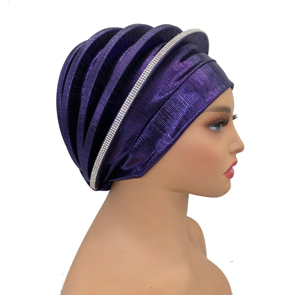 Afrcian Lady Head Wraps Female Berets Turban Nigeria Headpiece Wedding Party Gele Elegant Diamonds Spiral Beret for Women