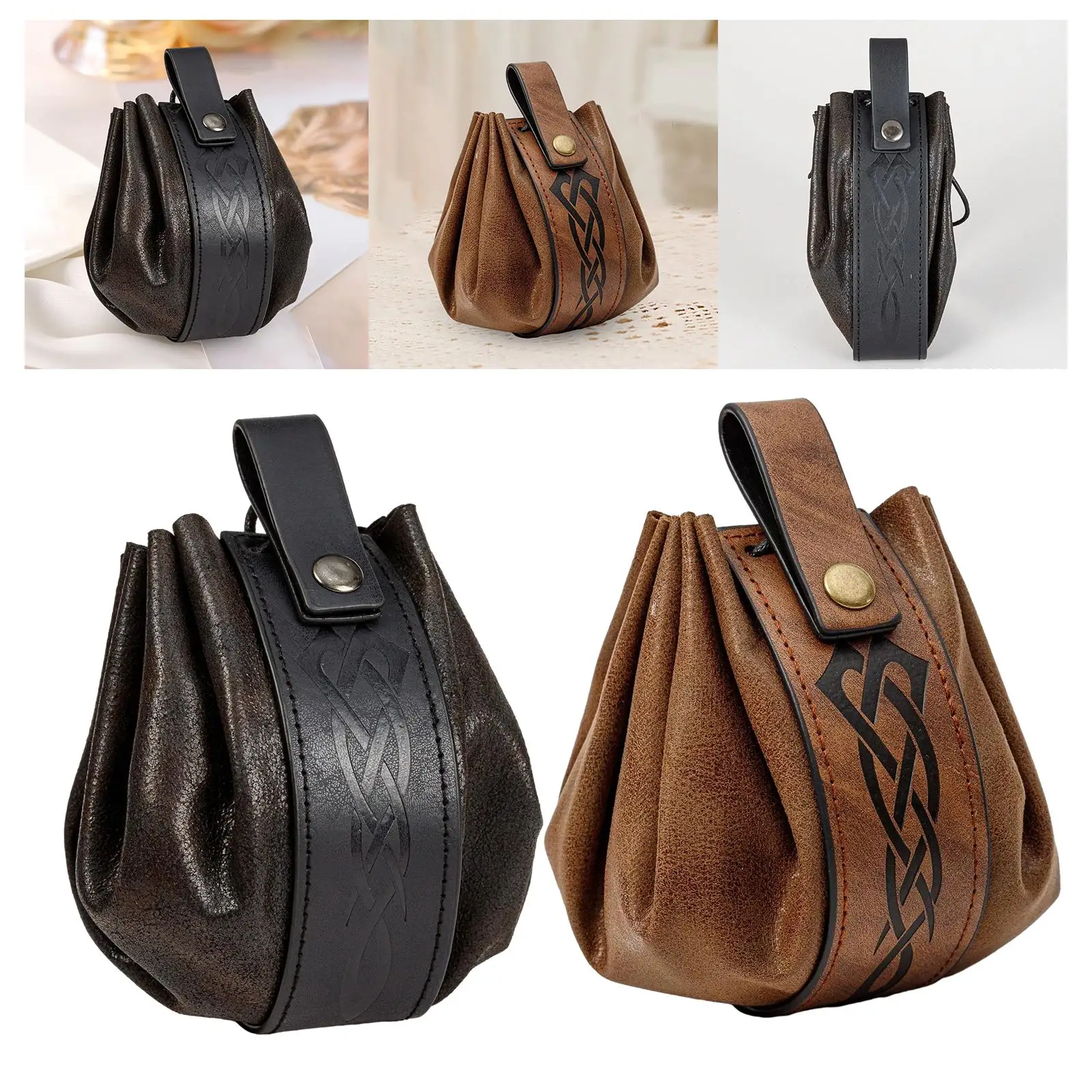 Small Waist Belt Pouch Dice Tray Viking Style Steampunk Waterproof Drawstring Pouch Dice Bag for Cosplay Party Game Playing