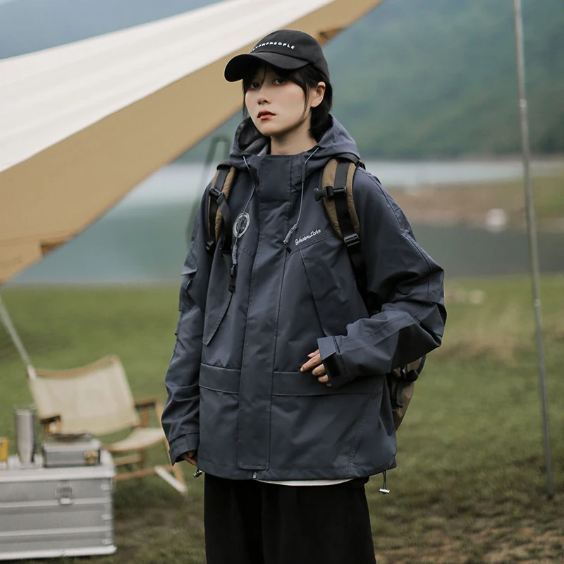 

Loose Fit Windproof Outdoor Jaet Street Sle Embroidered ket Detail ex Spring Autumn Seasonal Casual Coat