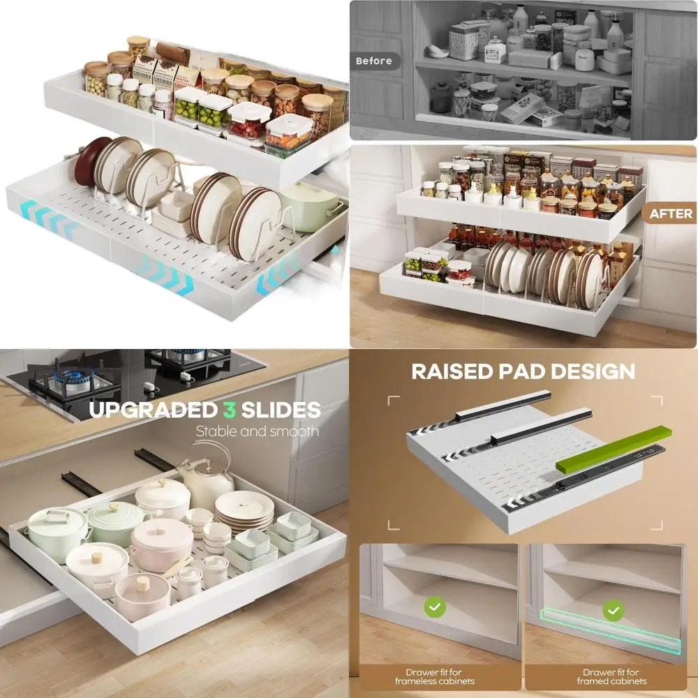 

Expandable Slide-Out Cabinet Organizer with 4 Divider Racks, 21 Deep, White