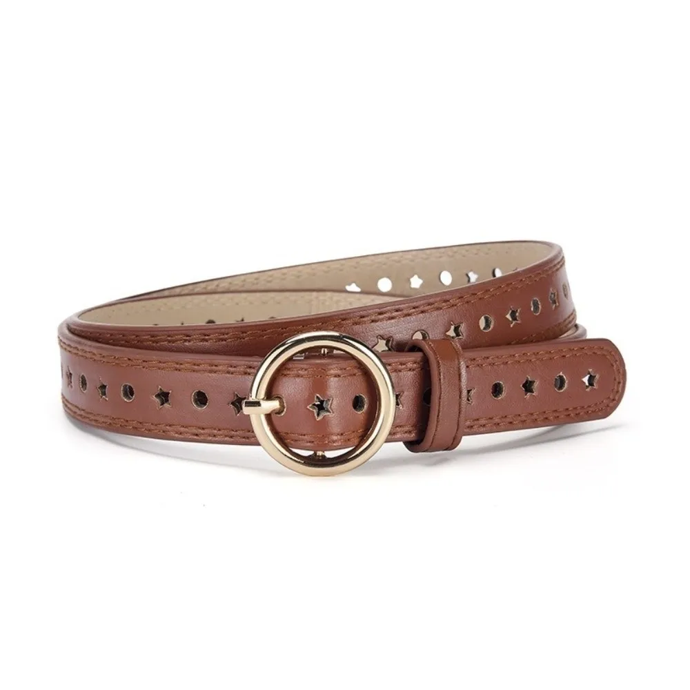 Stylish Colorful Children's Dress Belt Perforated Design Round Buckle Women's Everyday Belt Versatile Minimalist Waist Belt Gift