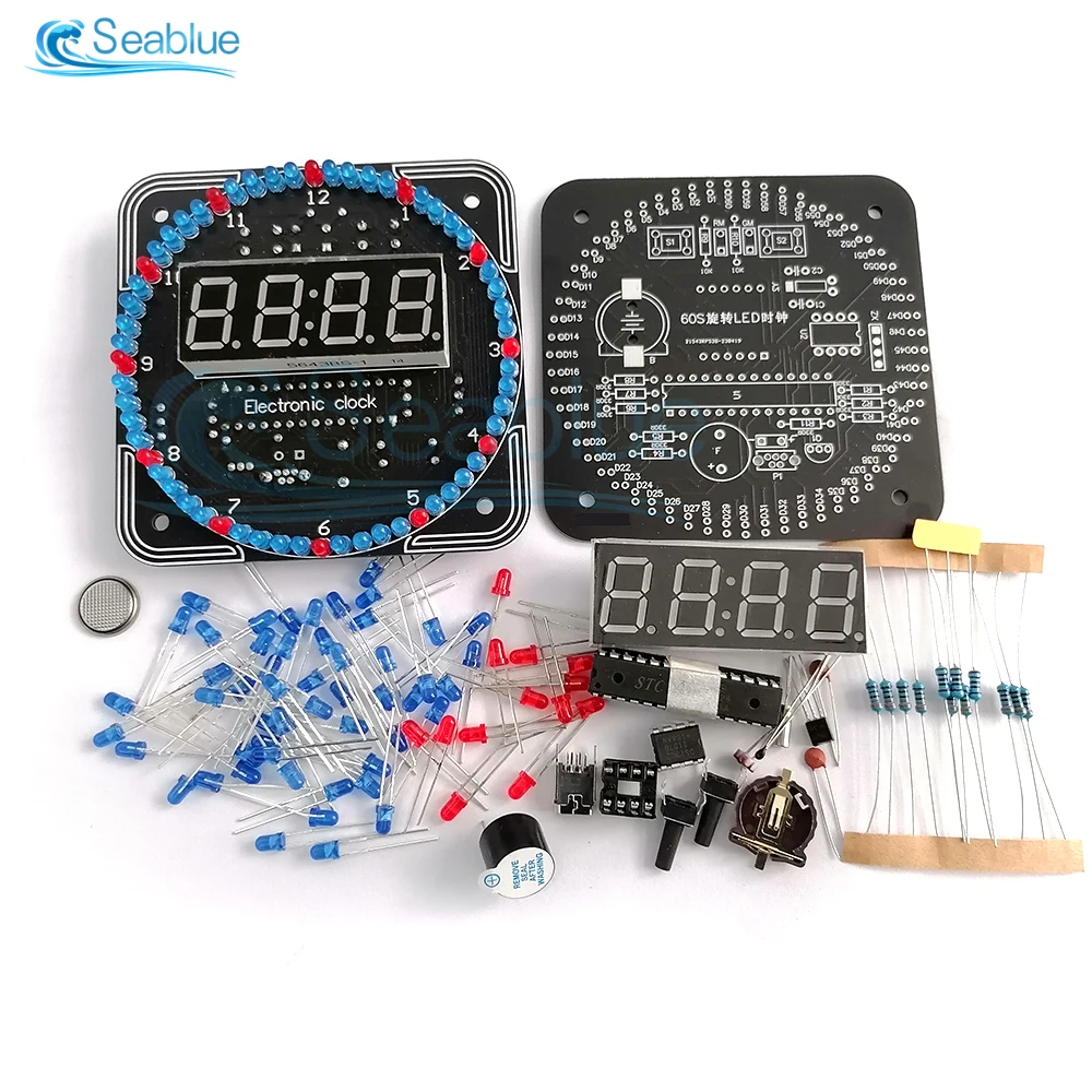 5V DS1302 Rotating Digital LED Display Module Alarm DIY Electronic Digital Clock Kit 51 SCM Learning Board Tool Set for Practice