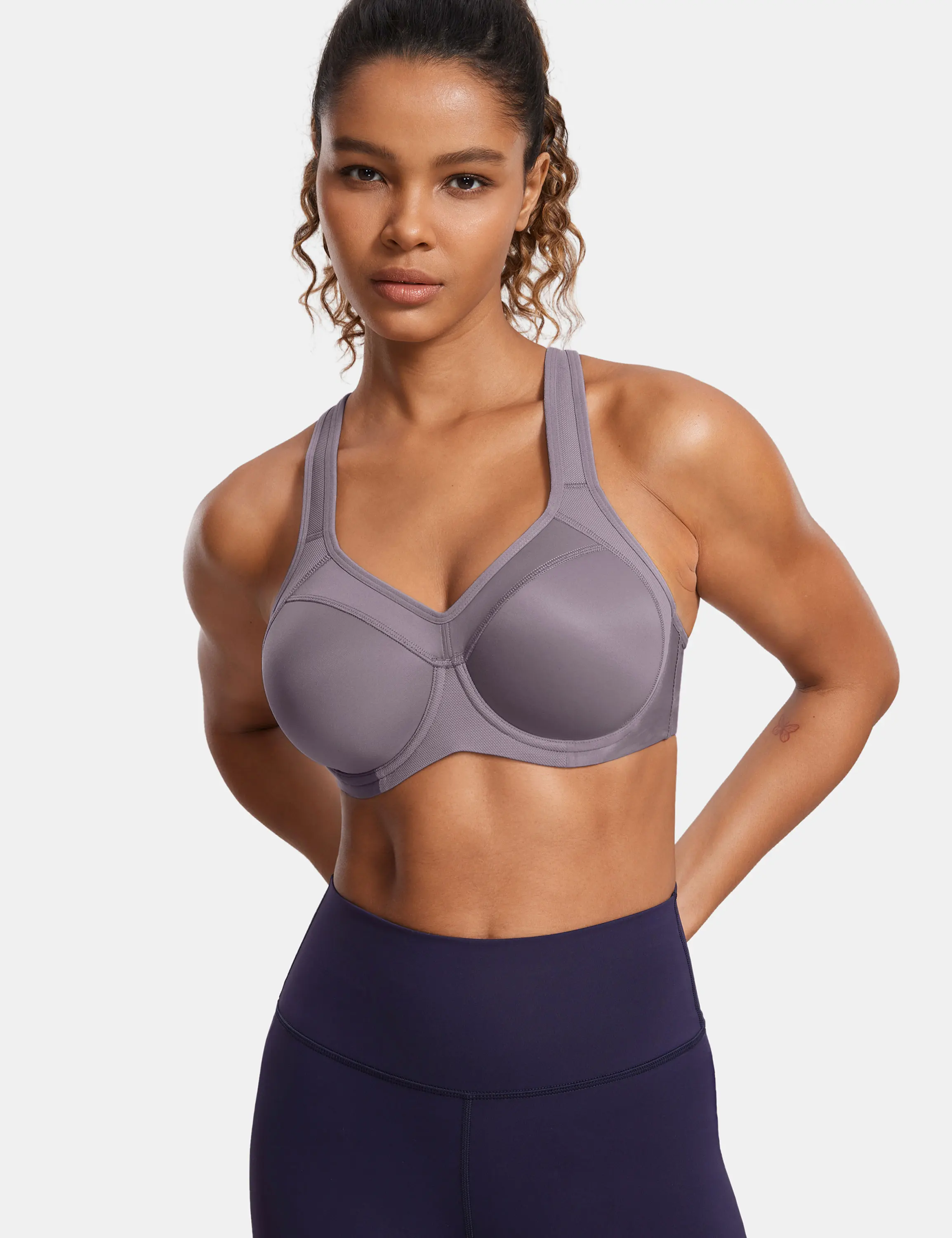 Sports Bra Women Moisture-wicking High Impact Minimize Bounce Lightly Padded Full Support Racerback Underwire Top For Fitness