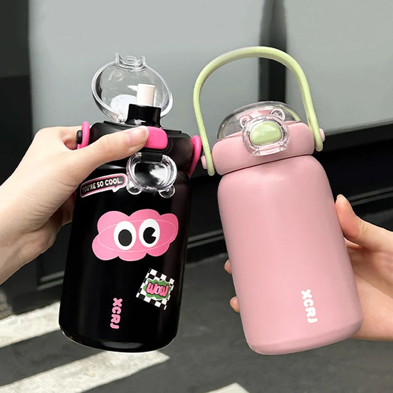 

Cute Thermos Water Bottles For Girls Children Tumbler With Lid Straw Portable Double Drinking Straw Thermos Cup For Hot Drinks