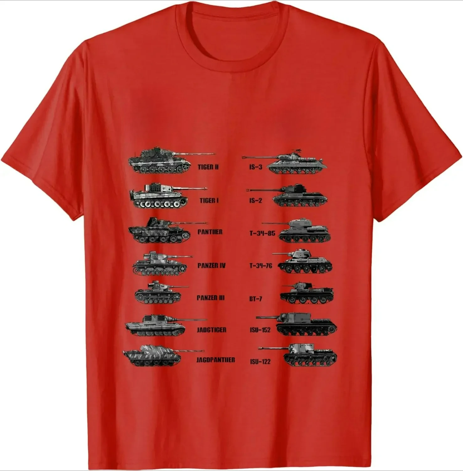 Tiger Panzer Soviet IS-3 T-34 Tanks T-Shirt O-Neck Summer Short Sleeve Casual Mens T-shirt Size