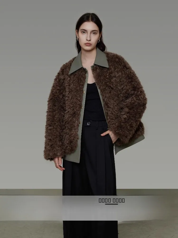 

Original Design Faux Two-Piece Leather And Fur Inteated Women's Winter Coat Ele Personali Long Sve Thiened Outer...