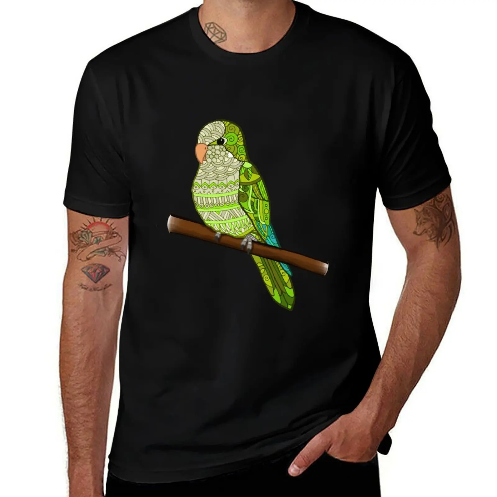 Pallid-Green Quaker Parrot Design T-Shirt Fashion Pattern Printed Tee Shirt T-Shirt