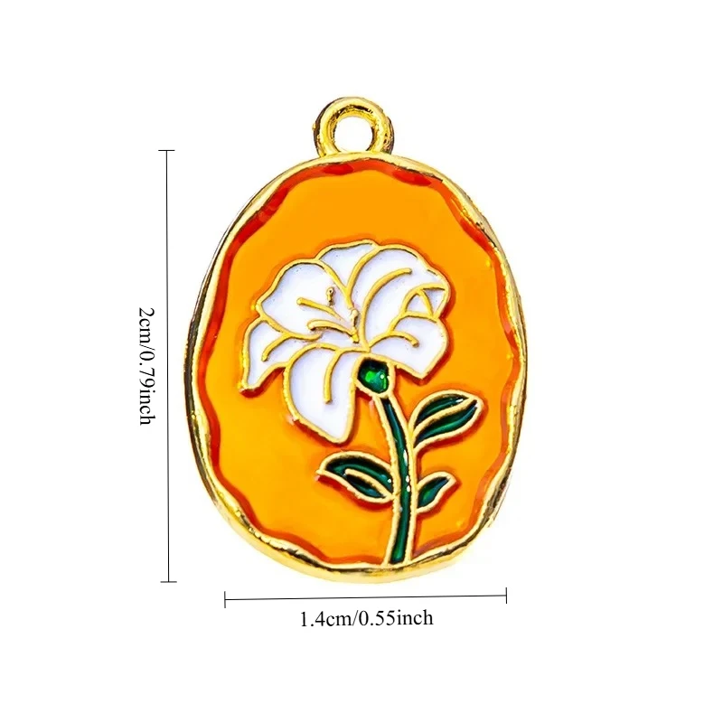 Random 10Pcs Charm Flower Card Alloy Enamel Pendant Double Texture Tulip Rose Colorful DIY Necklace Bracelet Keychain Accessory