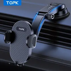 TOPK Car Phone Holder Mount Adjustable Universal Phone Holder with Hook Clip for Dashboard Air Vent Compatible with All Phones