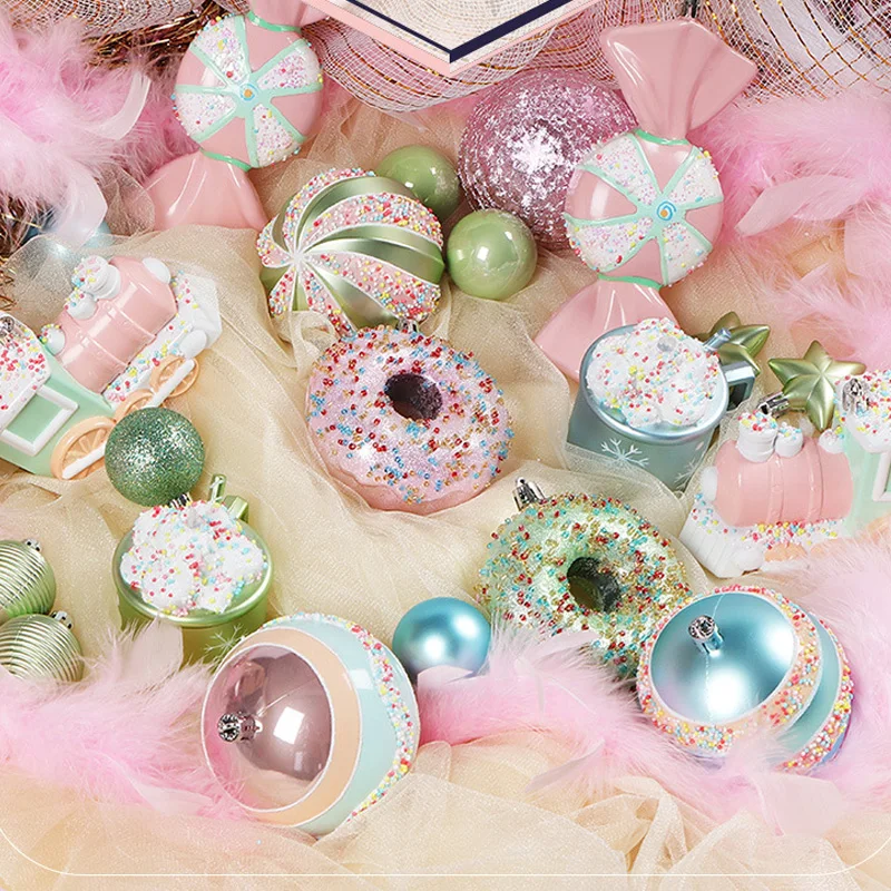 

70pcs Christmas Ball Decoration Macaron Candy Donut Baubles Set Xmas Tree Hanging Pendant For 2026 Navidad Noel Party Ornaments