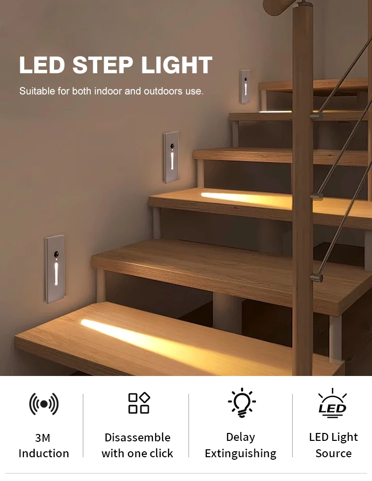 

3W Induction Foot Light Waterproof Stair Step Light Ladder Step Light Embedded Wall Lamp Indoor Corridor Staircase Home Lighting