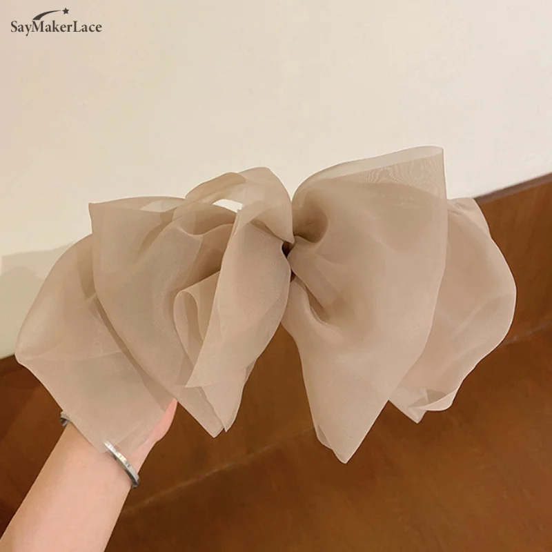 Oversize Hair Bow Girls Hairpin for Women Net Yarn Bowknot Ribbon Scarf Hair Clips Princess Wedding Hair Accessories Spring Clip