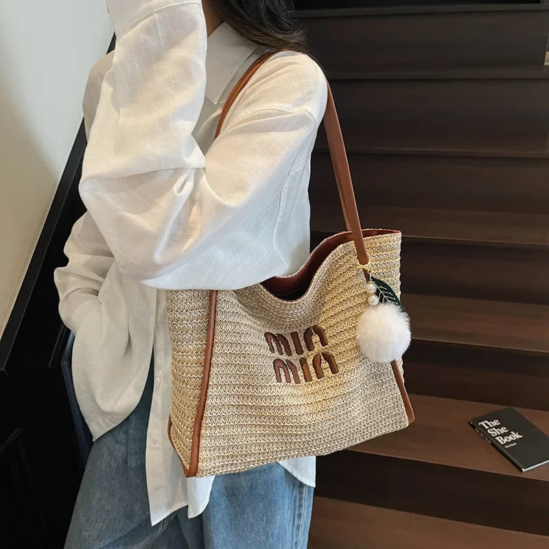 Tas Tote Tenun Pelangi Baru 2025-Tas Bahu Pantai Bohemian dengan Tali Dapat Disesuaikan, Dompet Liburan Kapasitas Besar