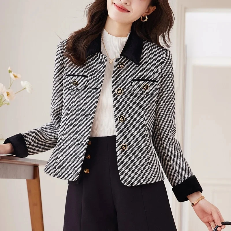 2024 Spring Autumn Fashion Small Fragrant Style Short Coat Female New Temperament Korean Casual Tweed Jacket Women Woolen Coat