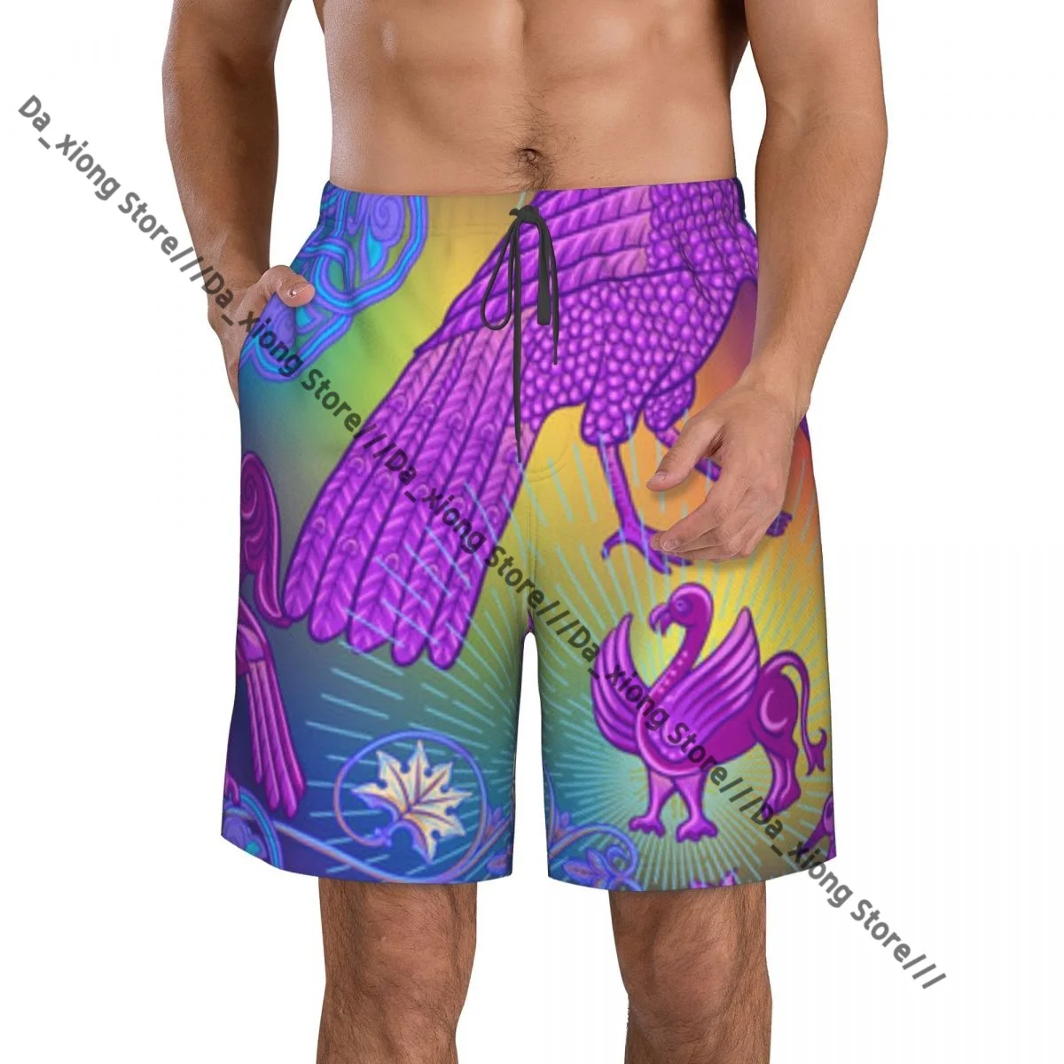 

Мужские купальники, короткие плавки, традиционные животные, птицы, цветы и растения, красочные пляжные шорты для доски, шорты для плавания и серфинга