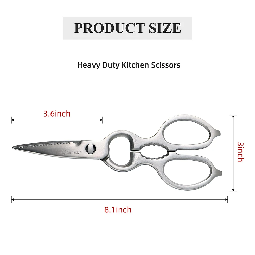 Sunnecko Stainless Steel Kitchen Scissors Ultra Sharp Micro Serrated Poultry Kitchen Cooking Shears Nut Cracker Dishwasher Safe