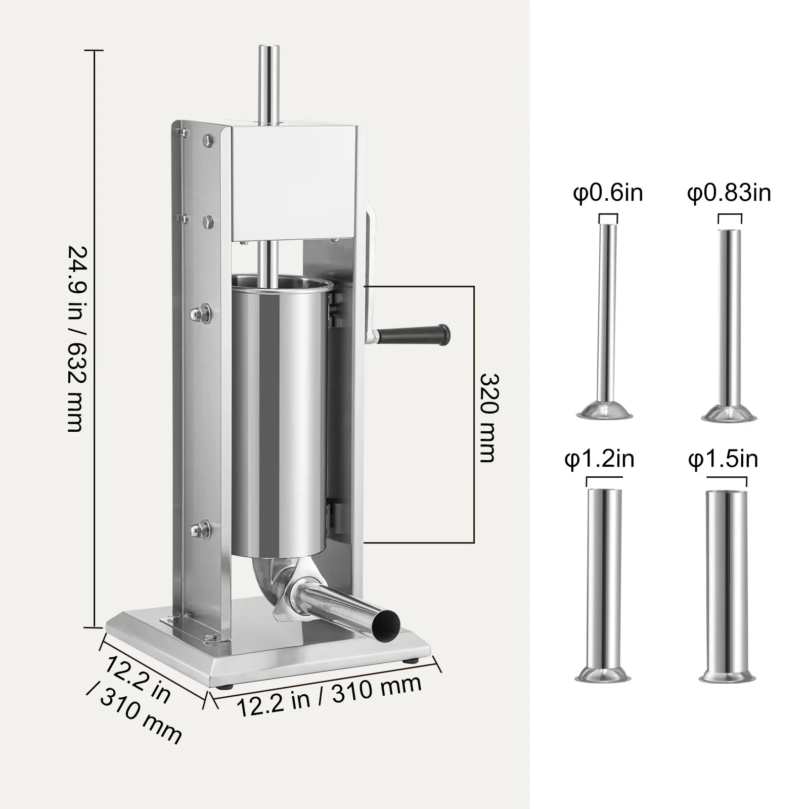 3 5 L Manual Sausage Stuffer Stainless Steel Making Sausage Vertical Maker with 5 Filling Funnels for Home Commercia