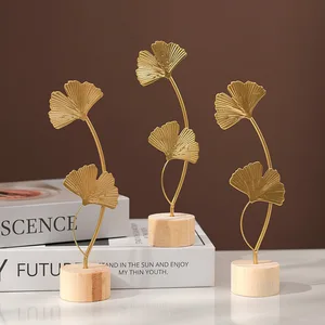 Ginkgo Ginkgo Pena Metal Folha Model Statutestes, manuelles Desktop -Handwerk, Orness -Foto -Requisiten, Skulpuralstatuen, Wohnkultur, 1PC 10 Hauptverkäufe goldene Dekoration - №6