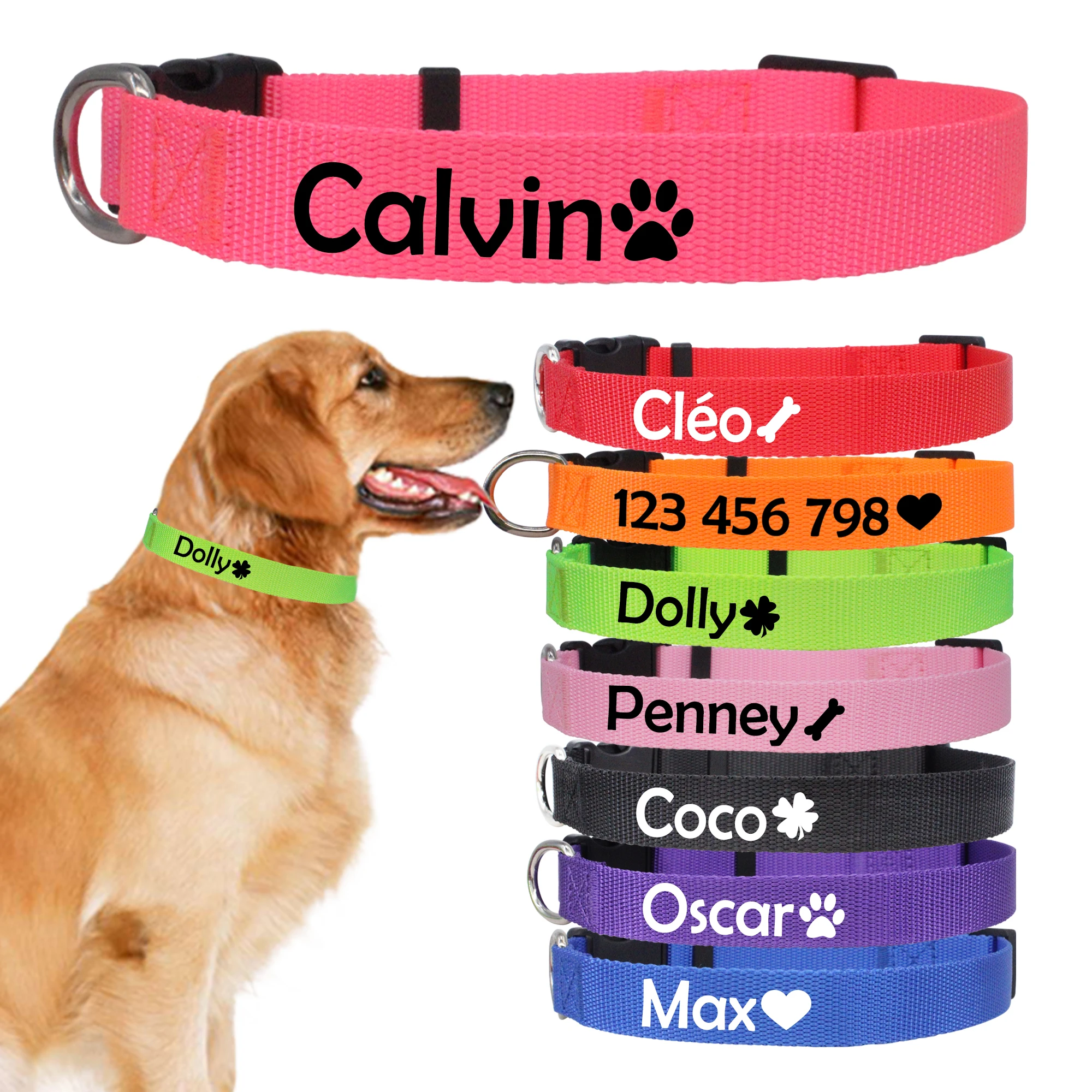 Custom Dog Collar Pet Personalized ID Collar Name and Phone Number with Cute pattern Nylon Necklace Small Medium Large Acessory