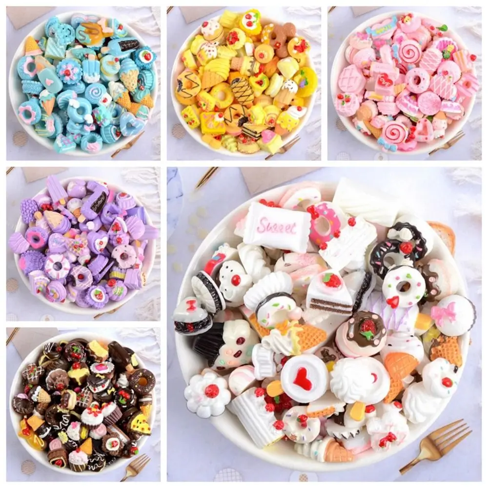 10pcs Food Bread Series Resin Slime Charms Flatback Scrapbooking for Croc Shoes Accessories Hair Clip Cream Gel DIY Crafts