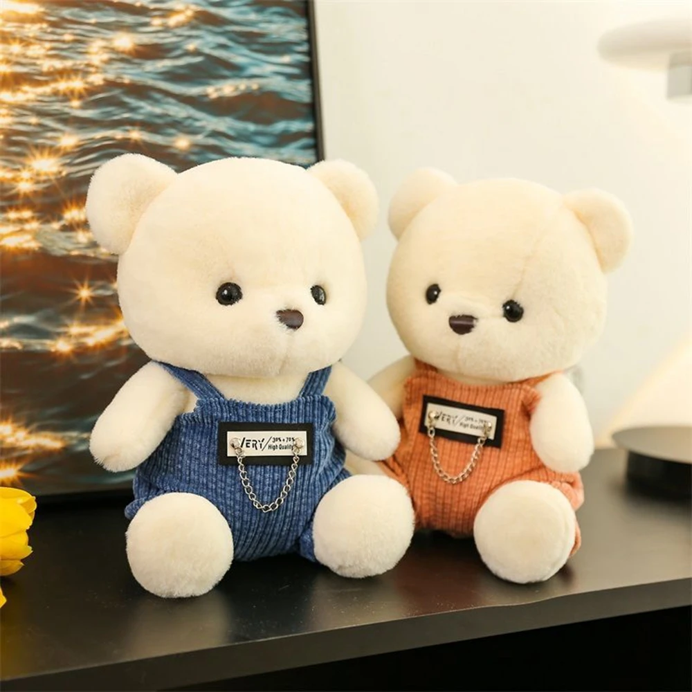 

23CM Kawaii Couple Teddy Bear Plush Toy Chain Suspenders Dress Stuffed Full Delicate White Doll Children Christmas Birthday Gift