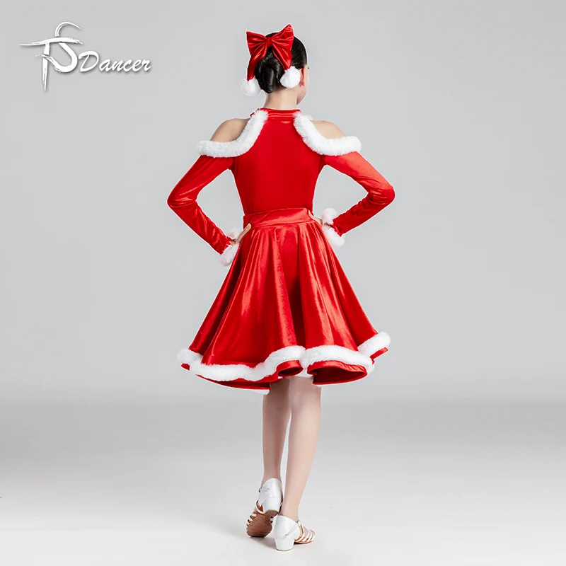 Nowa dziecięca sukienka do tańca latynoamerykańskiego, czerwona, na występy, treningi, konkursy, standardowa, zimowa sukienka na występy.