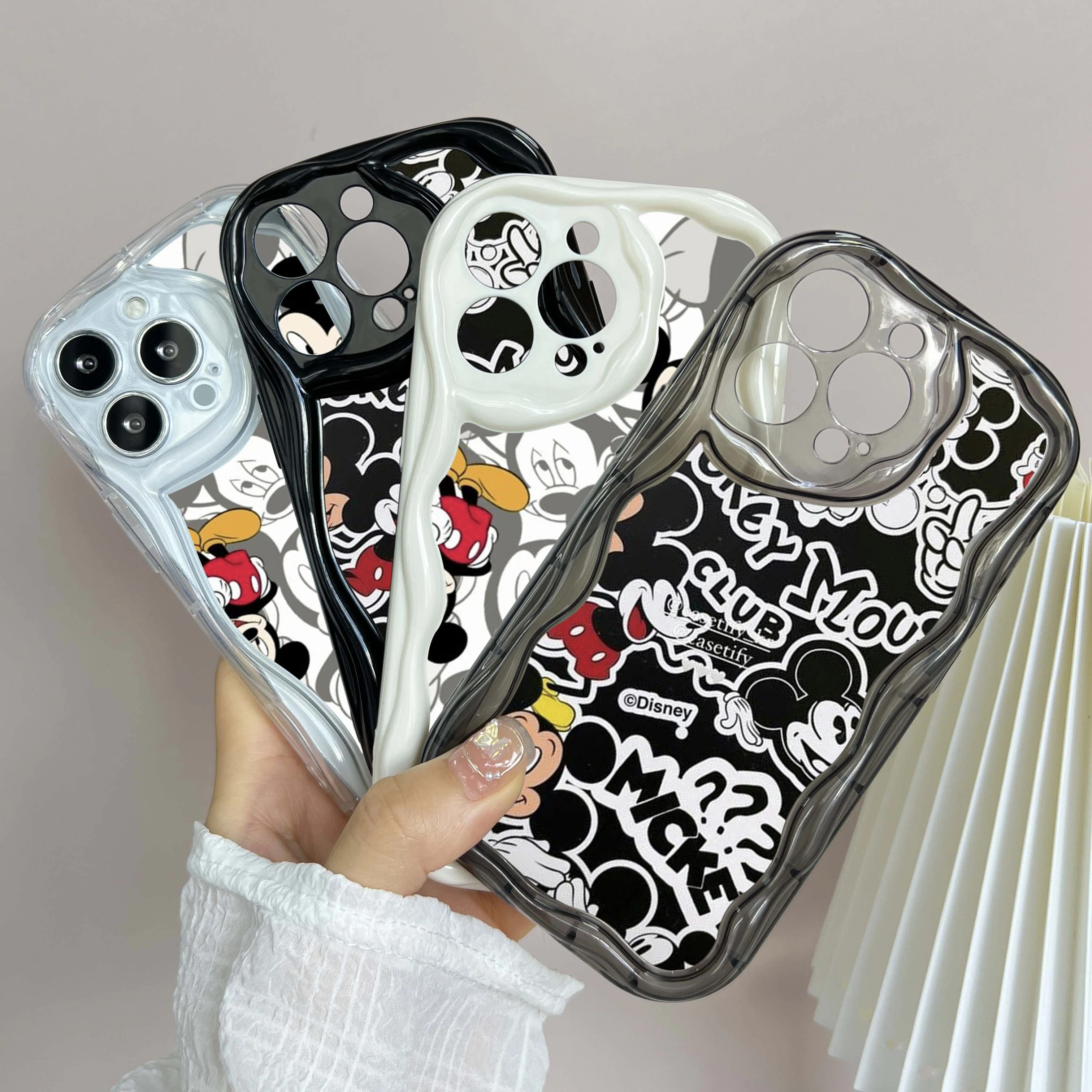 for iPhone 16 Pro Max Phone Case Cream pattern Wave edge TPU Soft Cases for iPhone 16 Plus SS120 Disney Mickey Cartoon cute Art