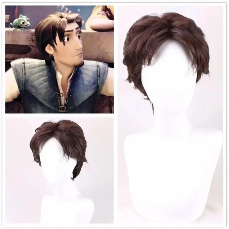 วิกผมคอสเพลย์แบบพันกัน ราพันเซล ฟลิน ไรเดอร์ วิกผมสั้นหยิกสำหรับผู้ชาย วิกผมสังเคราะห์สำหรับผู้ใหญ่ สำหรับเล่นบทบาทสมมติในวันฮาโลวีน