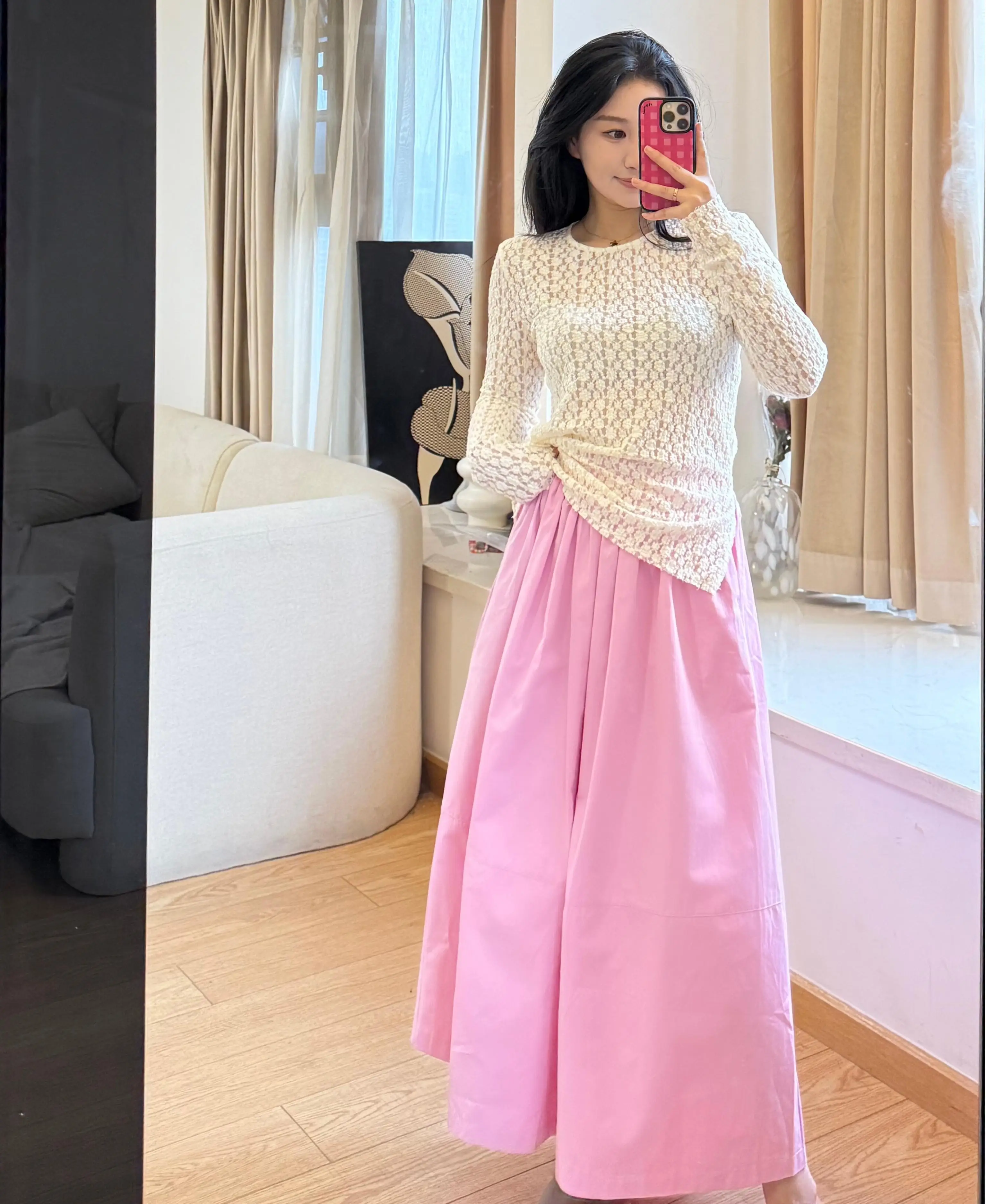 

Summer Korean style women's skirt, A-line umbrella skirt with a large hanging hem design, elastic skirt
