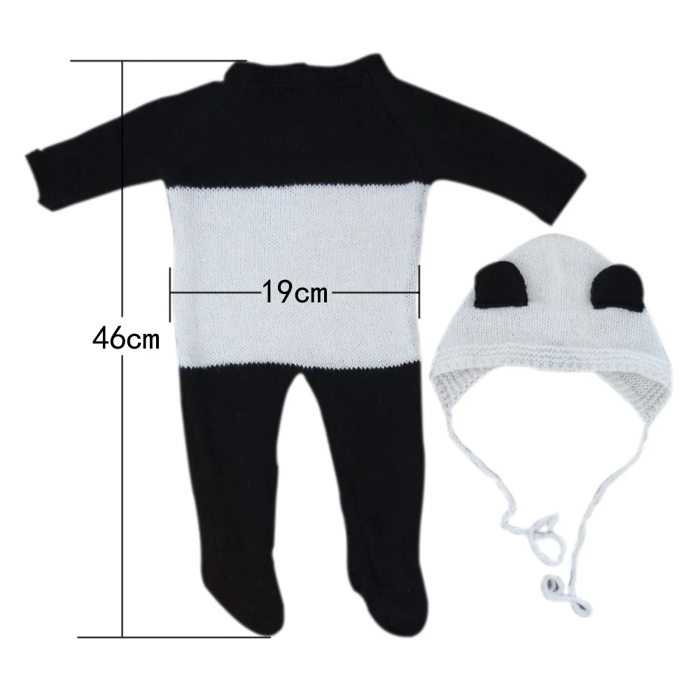 Bebê recém-nascido fotografia panda roupas chapéu + macacões 2 pçs/set infantil estúdio foto adereços acessórios mohair malha traje outfits