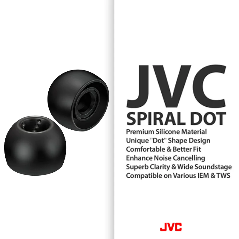 JVC EP-FX9 Spiral Dot Ear Tips Silicone Earbuds Spiral dimple reduces sound debris Replacement earbud tips for clear sound