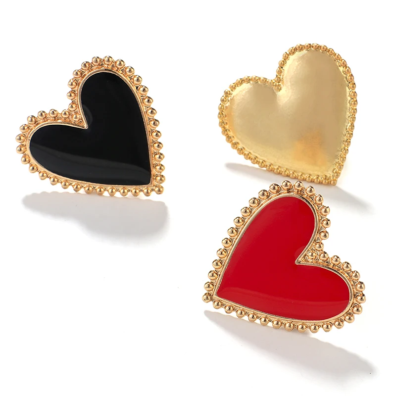 ALLYES Romantic Enamel Big Heart Rings for Women Valentine\'s Day Gifts Exaggerated Golden Adjustable Chunky Ring Couple Jewelry