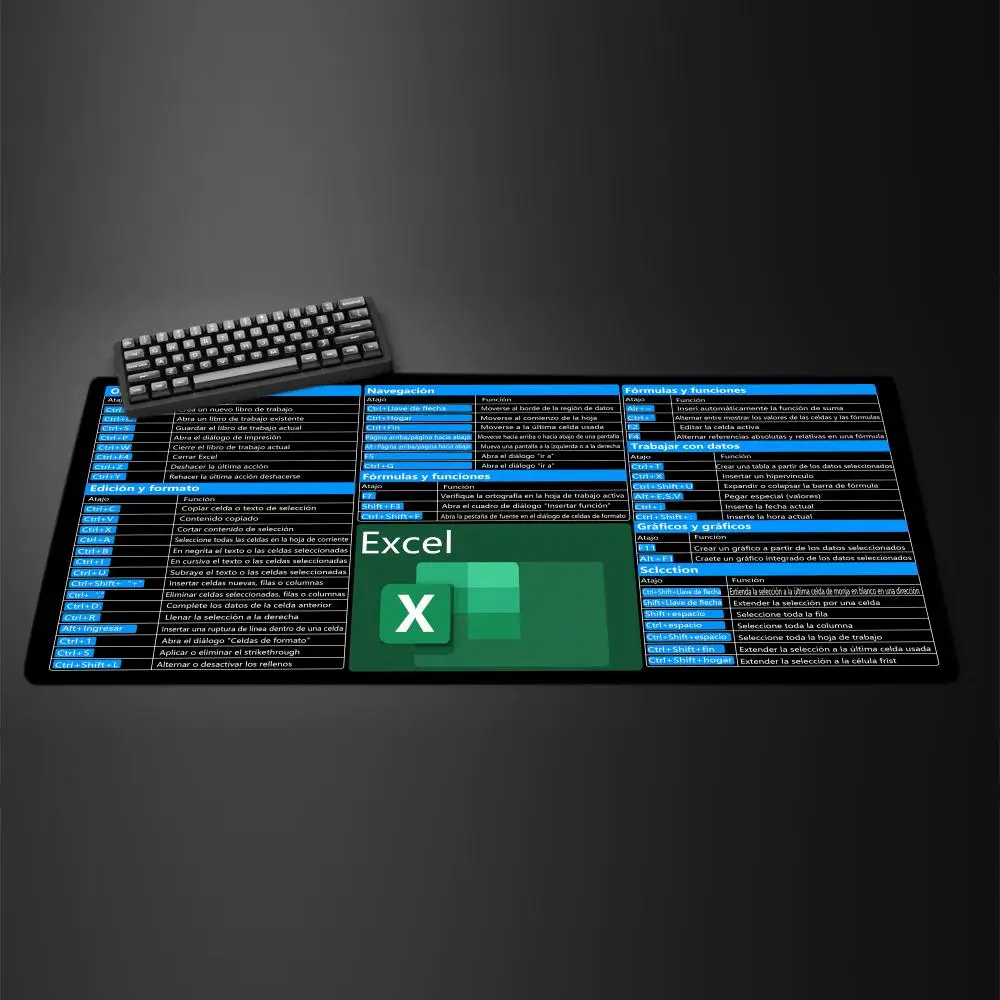 マウス ショートカット パッド 大きなキー マウス パッド、デスク スペイン語パッド、Excel HD 滑り止めベース、オフィスおよび家庭用の洗濯可能 印刷用