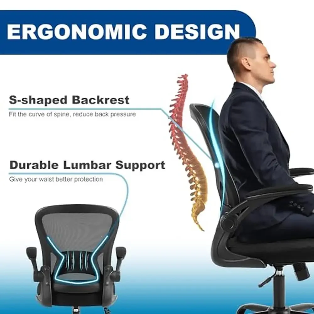 Ergonomic Mesh Office Chair Set 10-Piece Bundle Lumbar Support Height Adjustable Computer Desk with Flip-up Arms Rotate 360°