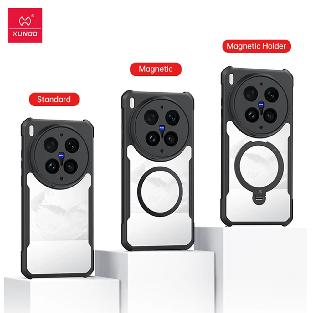 Xundd für VIVO X300 Ultra Hülle, Airbag-Anti-Sturz-Schutzhülle, Acryl+TPU Rückseite, matt-transparente Handyhülle mit magnetischem Ständer