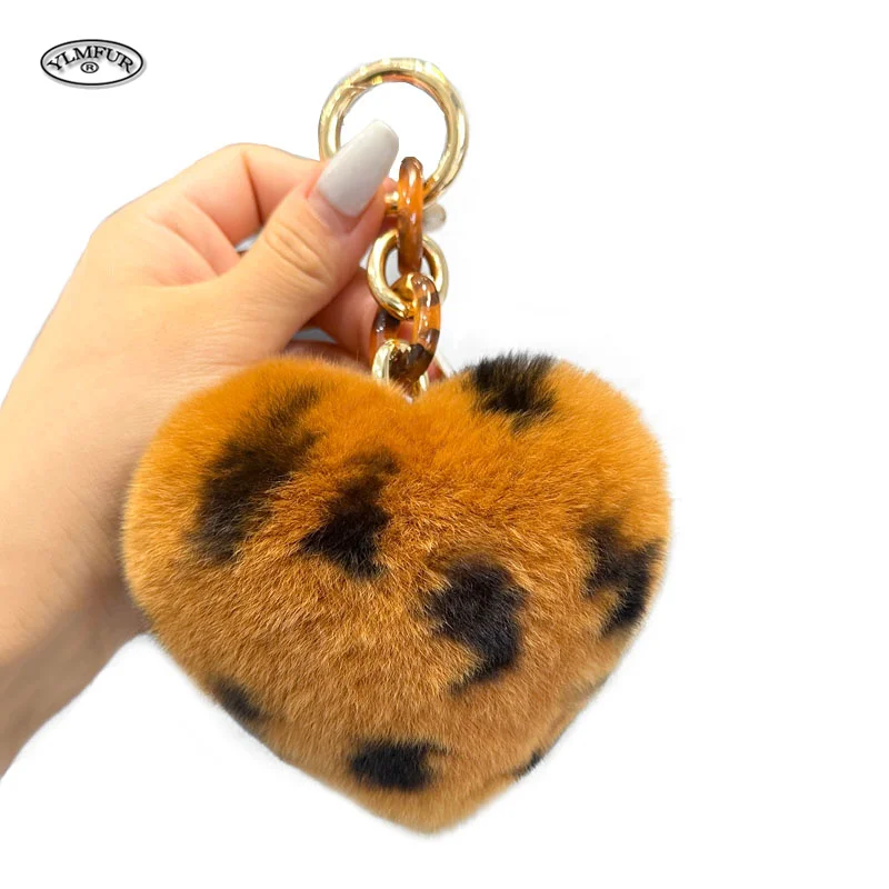 

9cm Natural Fur Heart Ball Charm Keychain Women Girl Soft Bag Pendant Cute Plush Toys Key Ring Heart Ball Charm Keychain Gifts