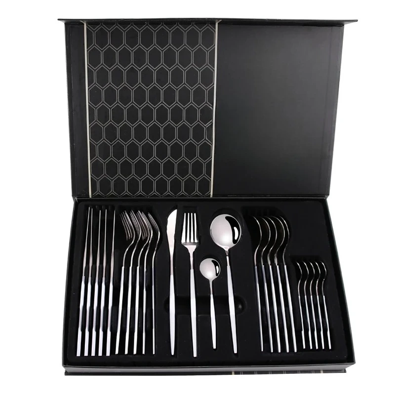 

#For Wedding 24 pcs gold tableware set fourchette stainless steel spoon and fork gold tableware