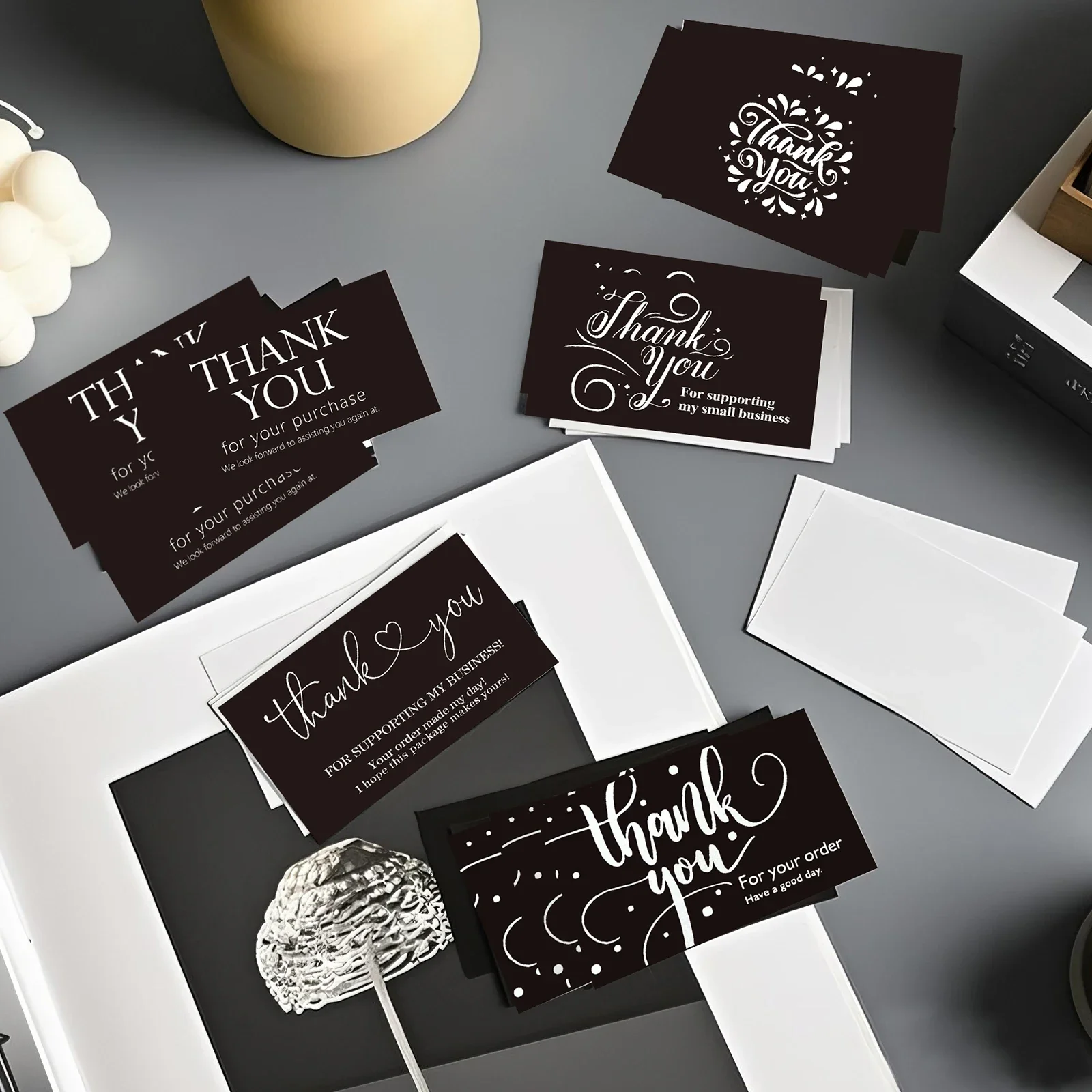 200 Minimalist Black Thank-You Cards, Gratitude Note Cards Exclusively for Small & Micro Enterprises; 5 Styles of Package Insert Thank-You Cards Ideal for Online Stores and Handmade Product Packaging