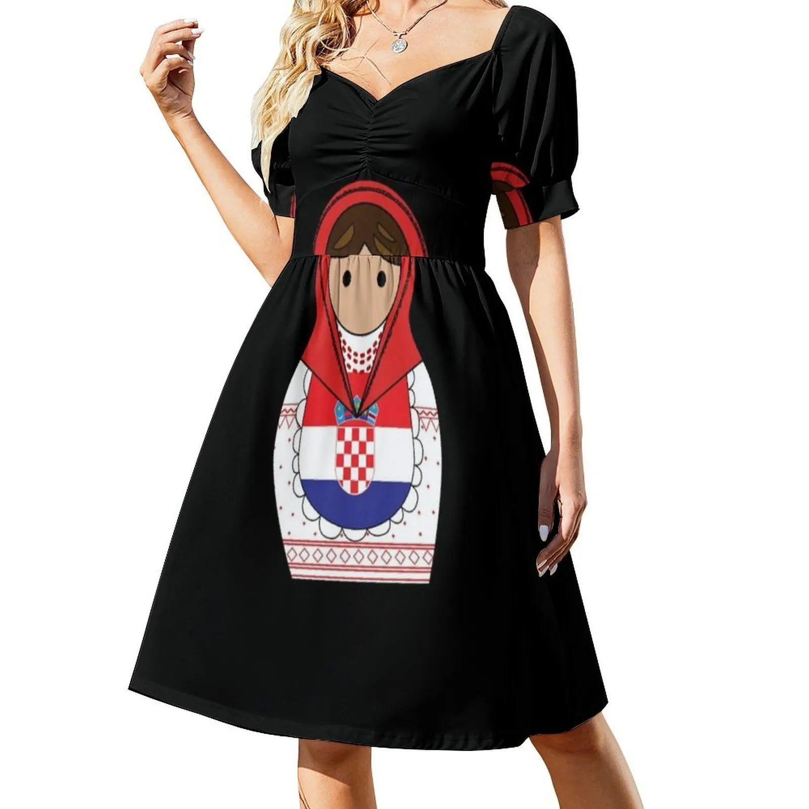 Vestido tipo bata Floral con pegatina de Matroska de Croacia para mujer, vestido informal de primavera y verano para fiesta, vestido Matroska de Croacia