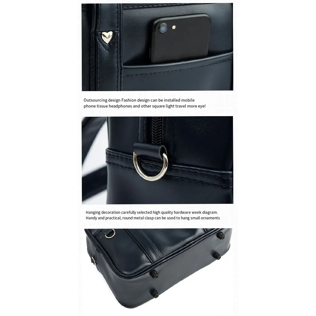 حقيبة كتف عملية من جلد البولي يوريثان للطلاب والمسافرين، اختيار عملي، أزرق داكن، حجم صغير