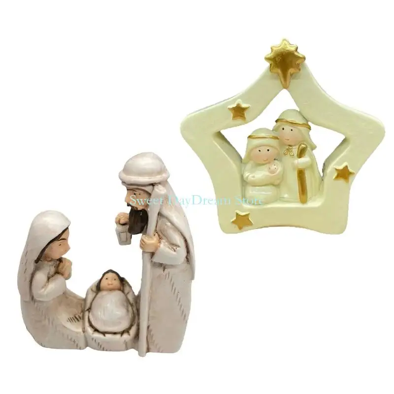 Y88C Christmas Nativity Figurines,Resin Stable Nativity Scene Holy Family Collectable Decors,Christmas Desktop Ornament