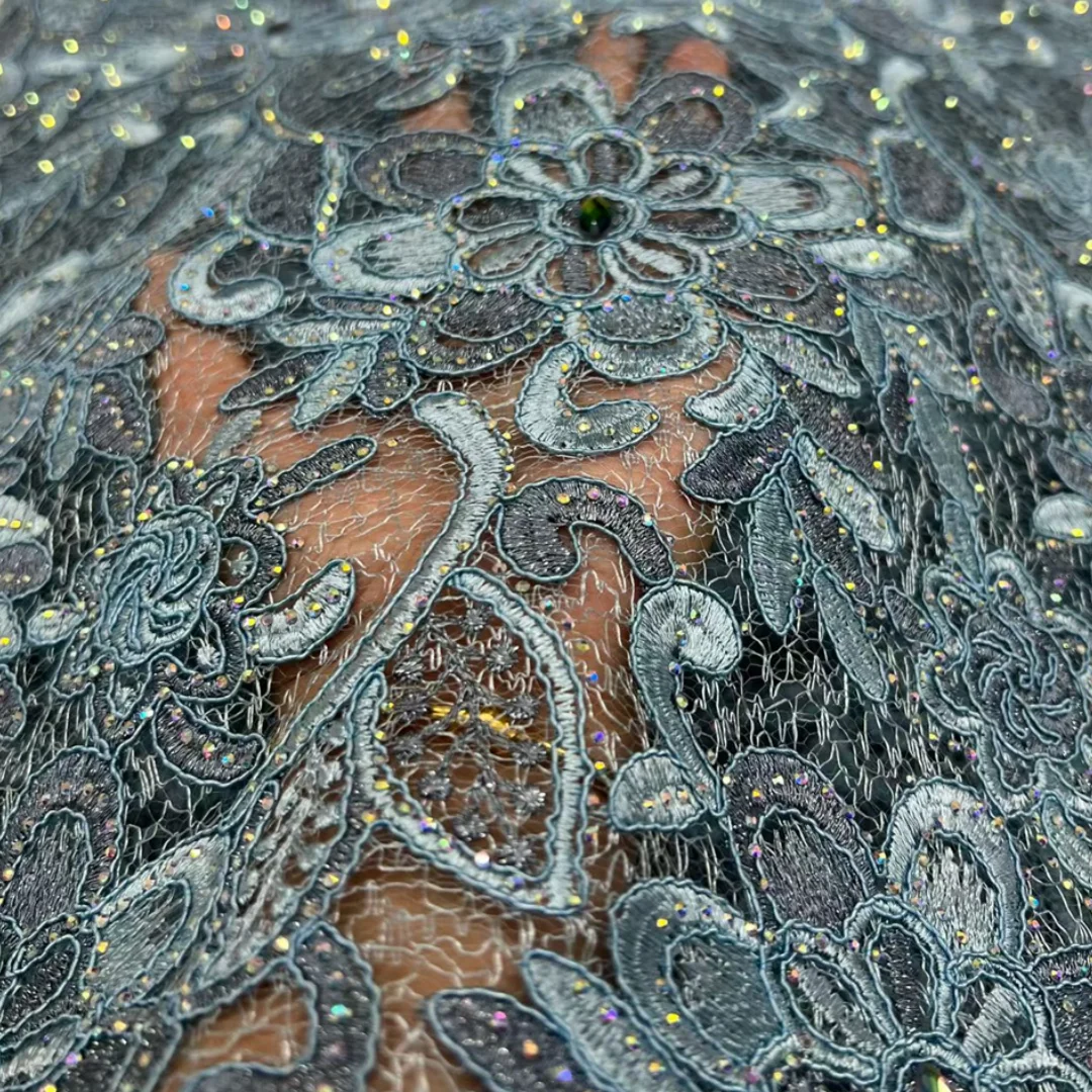 

Нигерийское водорастворимое кружево с вышивкой стразами и ажурным узором, африканский гипюр высокого качества для пошива свадебных и праздничных платьев