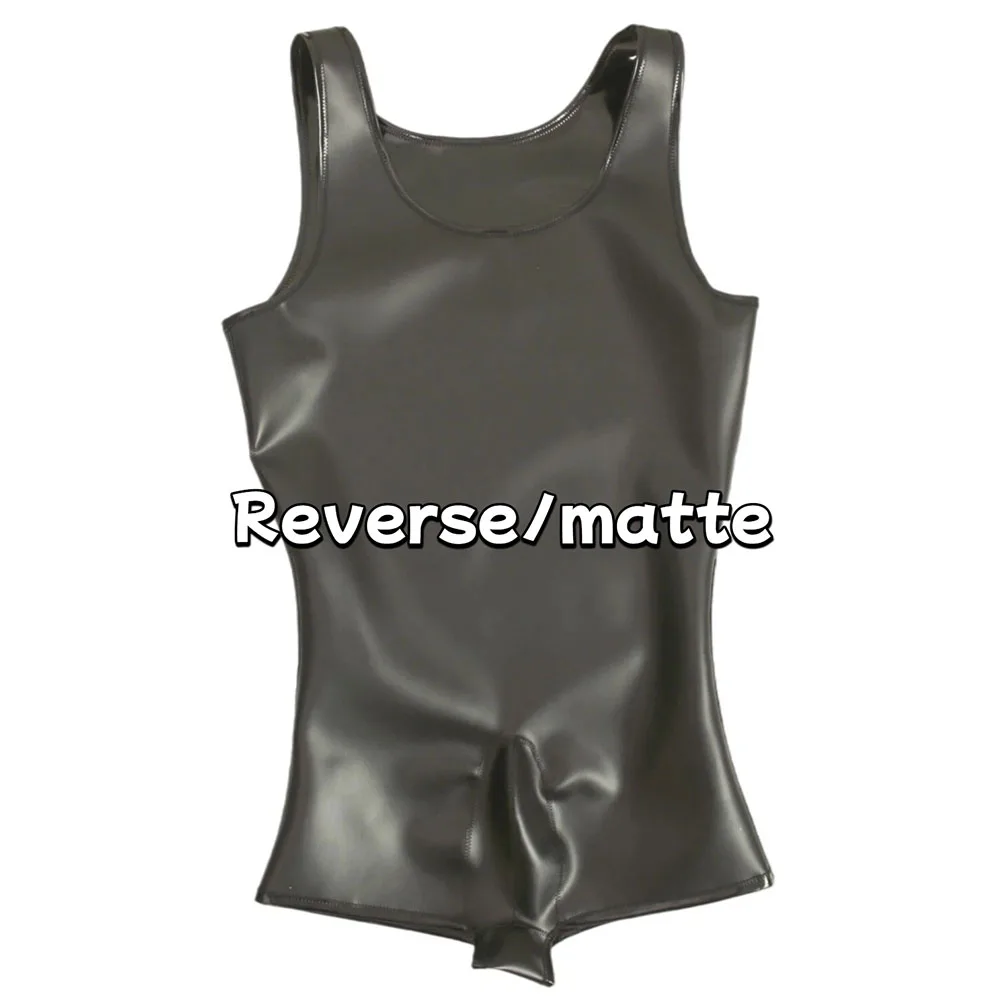 

Men Cloth Latex Bodysuit PU Leather Bulge Pouch Tight Clubwear Gay SM Tank Tops Convex Pouch Bodysuit Tights Shapers